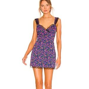 REVOLVE Purple Floral Lace-Trim Mini Dress